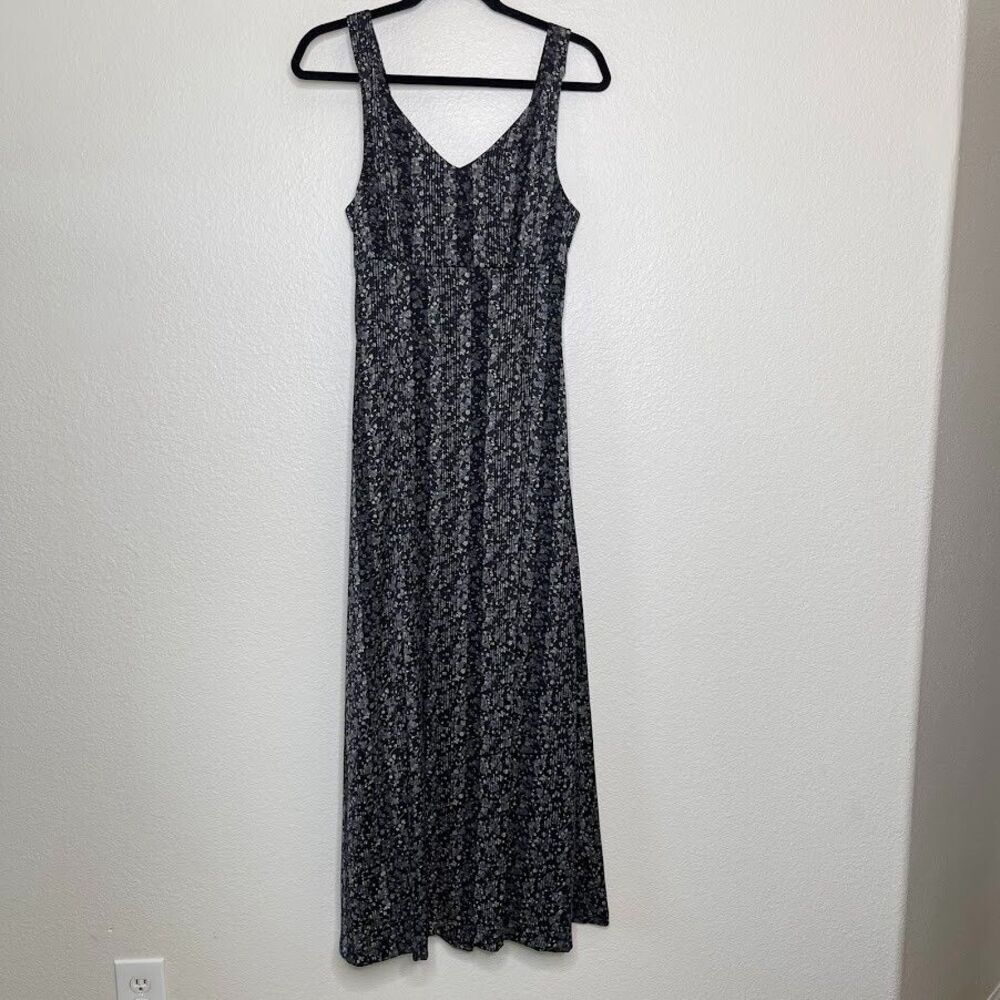 Vintage Maxi Dress M Black Micro Floral Whimsigoth Dark Romantic Aesthetic